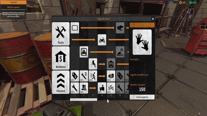 Menu ulepszeń dostępny jest przy szafkach z narzędziami. - Porady na start do Tank Mechanic Simulator - Tank Mechanic Simulator - poradnik do gry