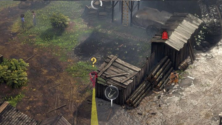 Kolejny bandyta stoi u podstawy wieży, na szczycie której śpi Cooper (M8,2) - Desperados 3: Znajdź Coopera i Kate, 8 Misja - solucja, opis przejścia - Desperados 3 - poradnik do gry