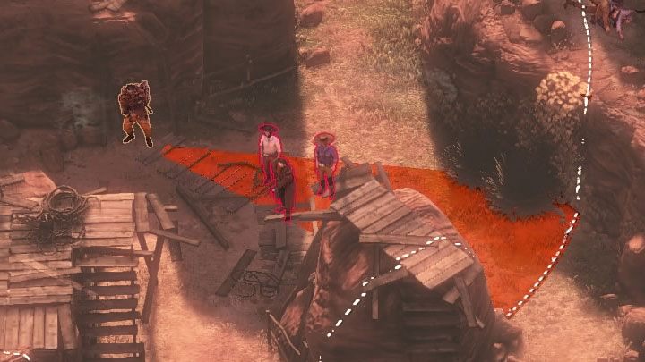 Przeprawa przez prawą część mapy rozpoczyna się od konieczności przejścia przez mały wąwóz (M16,13) - Desperados 3: Dotrzyj do cmentarnej bramy - solucja, opis przejścia - Desperados 3 - poradnik do gry