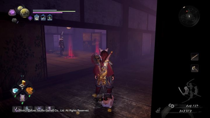 Idź dalej przed siebie, napotkasz widocznego na zdjęciu wroga z włócznią - NiOh 2: Podziwianie kwiatów wiśni w Daigo, solucja - NiOh 2 - poradnik do gry