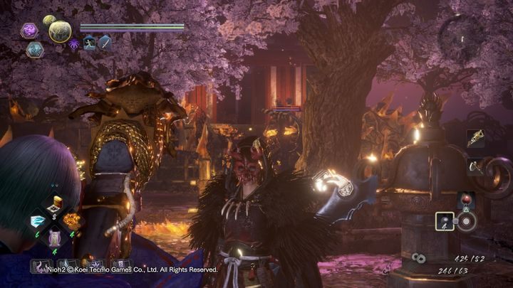 Pamiętaj, że do pomocy masz Mumyo, sama w sobie nie zabije dużej ilości przeciwników, jednakże dobrze odwraca uwagę wrogów od ciebie - NiOh 2: Podziwianie kwiatów wiśni w Daigo, solucja - NiOh 2 - poradnik do gry