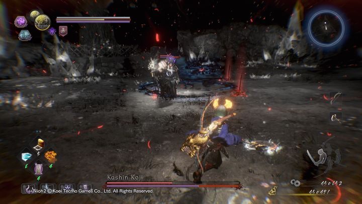 W krainie Yokai, Kashin może również stworzyć do kilku kopii siebie samego, każda z nich może wykonać atak magiczny lub fizyczny, który wykonywał Kashin Koji - NiOh 2: Kashin Koji - boss - NiOh 2 - poradnik do gry