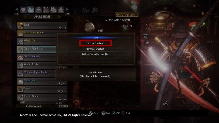 Drugą opcją jest przejście do menu Wyposażenie - Jak ustawić skróty przedmiotów w NiOh 2? - NiOh 2 - poradnik do gry