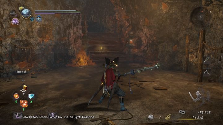 Wejdź na górę po drabinie, a potem zeskakuj po kolejnych drewnianych szczeblach na dół - Opuszczona warownia | Solucja NiOh 2 - NiOh 2 - poradnik do gry