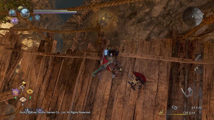 Po lewej stronie mostu znajduje się klif, na który możesz zeskoczyć - Zmierzch na górze Tenno | Solucja NiOh 2 - NiOh 2 - poradnik do gry