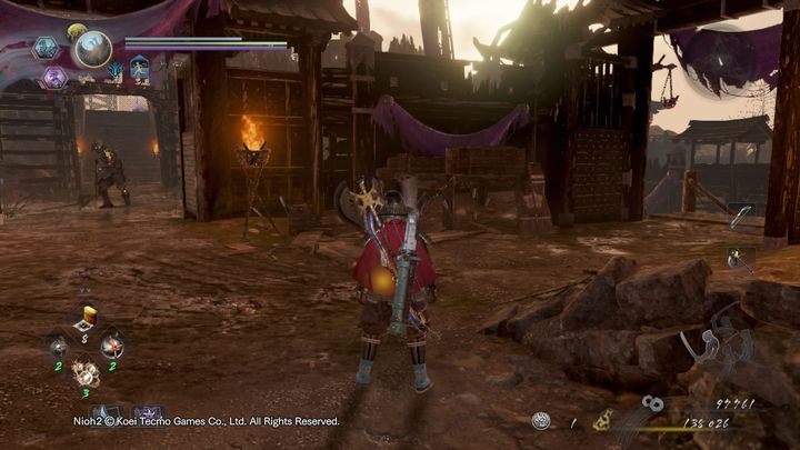 Dalej na wprost ciebie będzie widoczny duży szkielet wojownik, nie idź jednak najpierw tą drogą, a tą po prawej - Zmierzch na górze Tenno | Solucja NiOh 2 - NiOh 2 - poradnik do gry