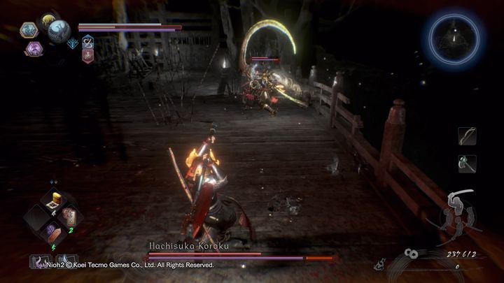 Gdy pasek staminy bossa spadnie do zera, po chwili wejdzie do krainy Yokai, w której jest o wiele silniejszy - NiOh 2: Hachisuka Koroku - boss - NiOh 2 - poradnik do gry