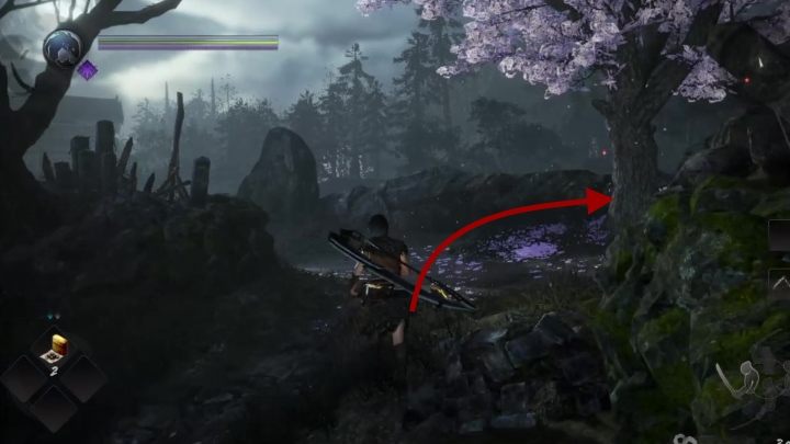 Następnie skieruj się w stronę fioletowego drzewa - Wioska przeklętego kwiecia | Solucja NiOh 2 - NiOh 2 - poradnik do gry