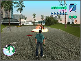 Najlepiej rzucając poruszaj się w stronę przeciwną do miasta, by zabłąkany policjant Cię nie przyuważył - Numer 1 Rampage - Grand Theft Auto: Vice City - poradnik do gry