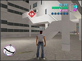 W nowej części miasta, jadąc z mostu poszukaj po prawej stronie białego budynku ze sporymi, krętymi schodami - Numer 18 Rampage - Grand Theft Auto: Vice City - poradnik do gry