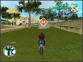 Obok rampy z poprzedniego skoku, z prawej strony, obok mostku znajdziesz betonową budowlę z pochylnią - Numer 13-18 Unique Stunt Jumps - Grand Theft Auto: Vice City - poradnik do gry
