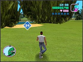 Na głównej wyspie pola golfowego, skręć na lewo od wejścia i biegnij krętą drogą do samego końca - Numer 31-35 Hidden Packages - Grand Theft Auto: Vice City - poradnik do gry