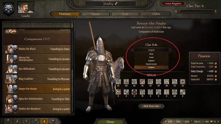 Role klanu możesz zmieniać w zakładce Members klikając na wybranego członka klanu. - M&B 2 Bannerlord: Klan - rekrutowanie członków, pozycje w klanie (Clan Role) - Mount and Blade 2 Bannerlord - poradnik do gry