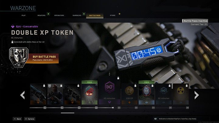 Wszystkie pozostałe przedmioty dostępne są po zakupieniu Battle Pass CoD Warzone, który w podstawowej wersji kosztuje 1 000 COD Points - Warzone: Sklep - COD Points, przepustka bojowa, free gift pack - Call of Duty Warzone - poradnik do gry