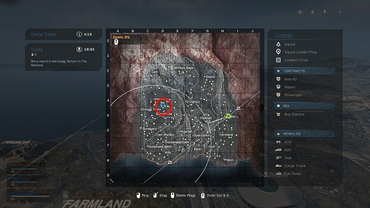 Na powyższym obrazku można zauważyć niebieski marker, którym jeden z Graczy zaznaczył proponowane miejsce do lądowania - Warzone: Przebieg meczu - Call of Duty Warzone - poradnik do gry