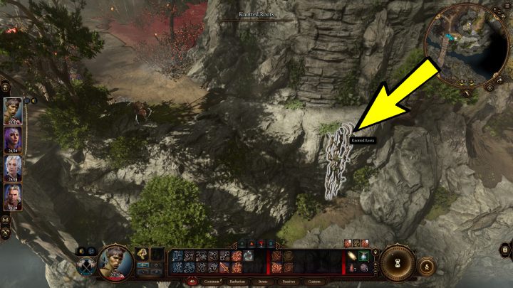 Uważajcie na goblina stojącego na szczycie góry i odnajdźcie pnącza, po których zejdzicie na niższy teren - Baldurs Gate 3: Jak dostać się do obozu goblinów w BG3? - Baldurs Gate 3 - poradnik do gry