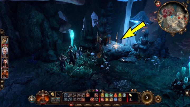 Między Posterunkiem Selunitów (Selunite Outpost) a kolonią Mykonidów znajdziecie miecz wbity w skałę - Baldurs Gate 3: Podmrok (Underdark) w BG3 - opis przejścia - Baldurs Gate 3 - poradnik do gry