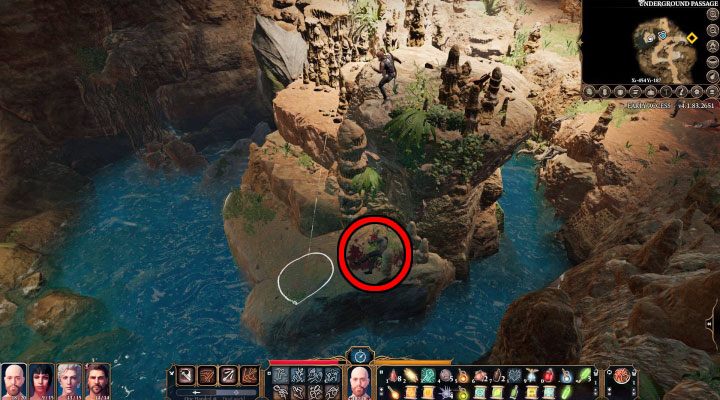 W obszarze przy wodzie znajdują się pokazane na obrazku zwłoki, przy których do odnalezienia jest klucz (Charred Key) - Baldurs Gate 3: Szmaragdowy Gaj (Emerald Grove) mapa - gaj druidów w BG3 - Baldurs Gate 3 - poradnik do gry
