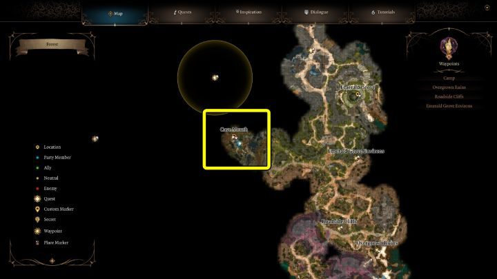 Na powyższym obrazku zaznaczono miejsce, w którym znajduje się Gawra Sowodźwiedzia - Baldurs Gate 3: Jak pokonać Sowodźwiedzia (Owlbear) w BG3 - Baldurs Gate 3 - poradnik do gry