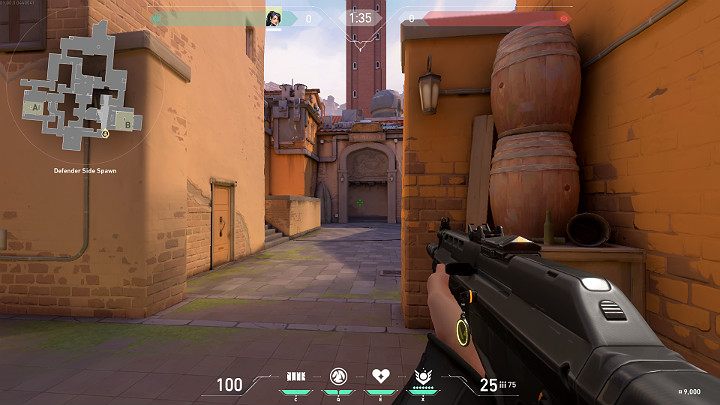 Na punkcie podłożenia Spikea B znajdują się jedne automatyczne opancerzone drzwi - Valorant: Ascent - mapa, callouts dla obrońców i atakujących - Valorant - poradnik do gry