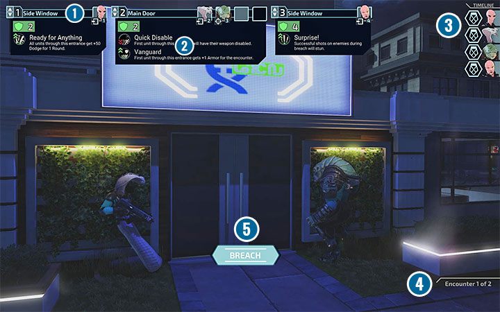 Powyższy obrazek prezentuje przykładowy ekran przygotowań do włamania (Breaching) - XCOM Chimera Squad: Interfejs użytkownika - Miasto 31, misje - XCOM Chimera Squad - poradnik do gry