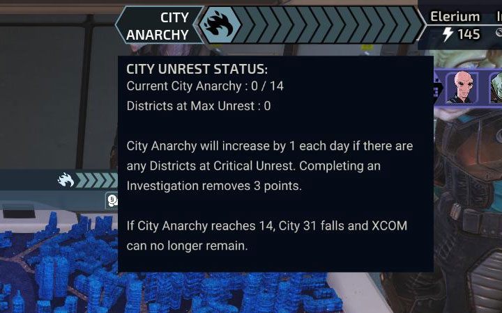 Pasek anarchii dotyczy całego miasta i jest wyświetlany u góry ekranu - XCOM Chimera Squad: Poziom anarchii - jak obniżać? - XCOM Chimera Squad - poradnik do gry