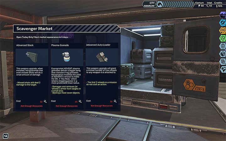 Drugie zastosowanie danych wywiadowczych to kupowanie unikalnych towarów na targu Scavenger - XCOM Chimera Squad: Surowce - jakie zastosowania? - XCOM Chimera Squad - poradnik do gry