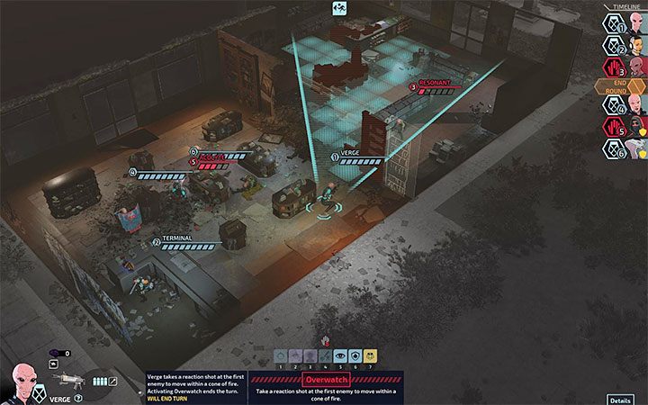 Tryb Overwatch (czuwania i reagowania na akcje przeciwników) działa w grze XCOM Chimera Squad na nieco innych zasadach - musisz zwrócić stożek w stronę obszaru, w którym przewidujesz pojawienie się przeciwników - XCOM Chimera Squad: Walka - porady - XCOM Chimera Squad - poradnik do gry