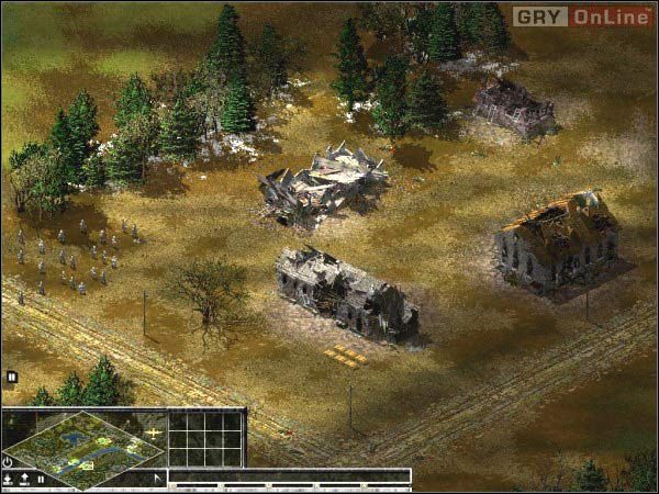 Ciężarówki oraz wozy inżynieryjne z punktu D przesłać nad rzekę do punktu E i wybudować tam most pontonowy - Misja 2 | Kampania niemiecka | Sudden Strike 2 - Sudden Strike 2 - poradnik do gry