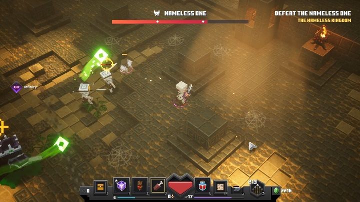 Boss strzela w Ciebie zielonymi pociskami, które wypuszcza wokół własnej osi - Minecraft Dungeons: Nameless One, boss - jak pokonać? Opis walki - Minecraft Dungeons - poradnik do gry