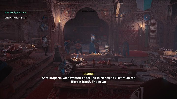 Po krótkim przerywniku filmowym znajdziesz się w chacie króla i w trakcie uczty powitalnej wysłuchasz jednej z opowieści Sigurda - Assassins Creed Valhalla: Książę Marnotrawny/The Prodigal Prince - solucja - Assassins Creed Valhalla - poradnik do gry