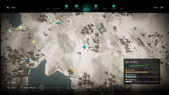 Lokacja przeklętego miejsca: centralna część wyspy, Przeklęty kościół (Cursed church) - AC Valhalla Crossover Stories: Przeklęty symbol - Isle of Skye, lokacja - Assassins Creed Valhalla - poradnik do gry