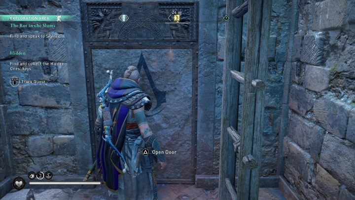 Na dole zobaczycie drzwi, które Elvior może otworzyć ukrytym ostrzem - AC Valhalla Oblężenie Paryża: Rzymskie wykopaliska, Amienois - sekrety, lokacje - Assassins Creed Valhalla - poradnik do gry