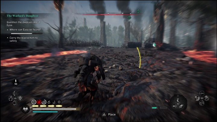 Ostatni krasnolud utknął na niewielkiej wysepce pomiędzy lawą - AC Valhalla Świt Ragnaroku: Córka watażki (The Warlords Doughter) - opis przejścia - Assassins Creed Valhalla - poradnik do gry