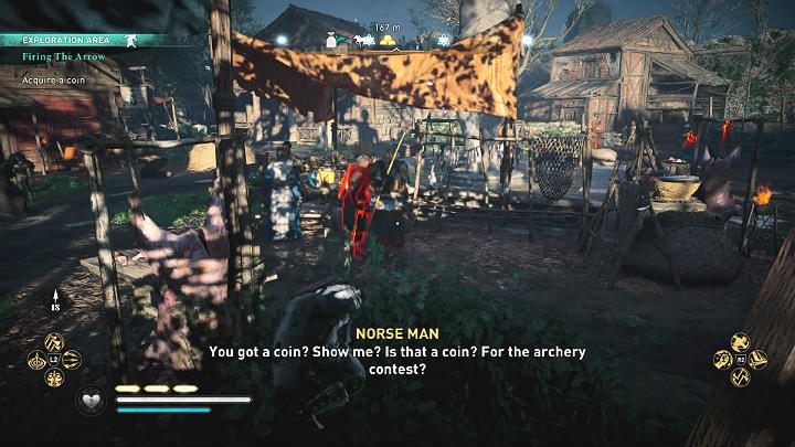 Na targowisku znajdziesz ludzi szepczących o turnieju i są już w posiadaniu monet - Assassins Creed Valhalla: Strzała na celowniku/Firing the Arrow - solucja - Assassins Creed Valhalla - poradnik do gry