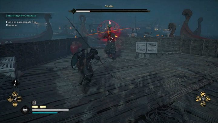 Uważaj na czerwony rozbłysk, który zapowiada atak niemożliwy do zablokowania więc trzeba będzie go uniknąć - Assassins Creed Valhalla: Sternik/The Compass - boss, jak pokonać? - Assassins Creed Valhalla - poradnik do gry