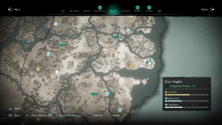 Lokacja przeklętego miejsca: na wschodzie mapy, przy samym brzegu - Assassins Creed Valhalla: Przeklęty symbol - Wschodnia Anglia, sekrety, lokacje - Assassins Creed Valhalla - poradnik do gry