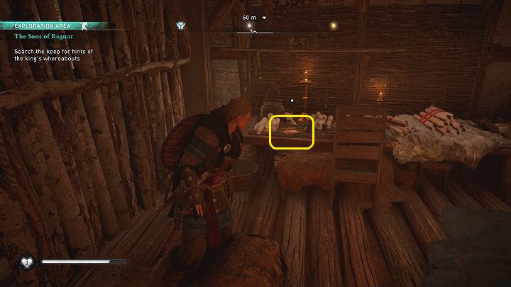 Pierwszą i ostatnią wskazówkę znajdziesz w pomieszczeniu po lewej stronie, na stole z dużą ilością zwiniętych w rulony kartek - Assassins Creed Valhalla: Synowie Ragnara/The Sons of Ragnar - solucja - Assassins Creed Valhalla - poradnik do gry