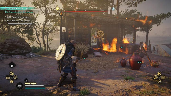 Walcząc z przeciwnikami nie zapomnij, że Twoim głównym zadaniem jest spalenie wozów i skrzyń z towarami - Assassins Creed Valhalla: Na miarę wikinga/The Measure of a Norseman - solucja - Assassins Creed Valhalla - poradnik do gry