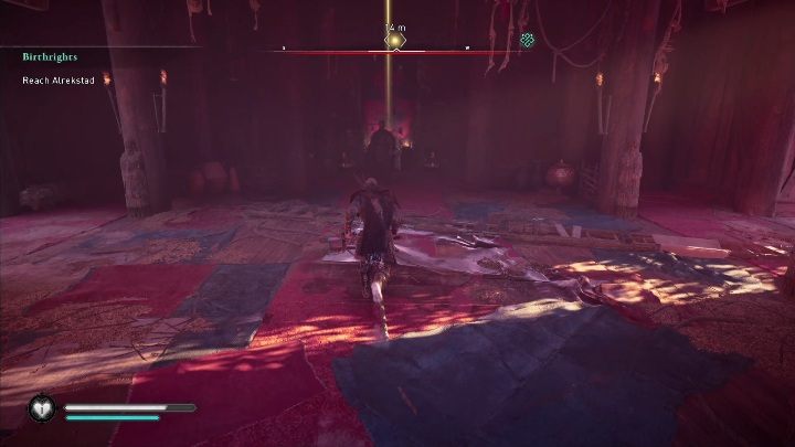 Aby dostać się do skrzyni z wyposażeniem musisz wbiec do drewnianego budynku, na którym wiszą czarno białe sztandary - Assassins Creed Valhalla: Wyposażenie - Rygjafylke, sekrety, lokacje - Assassins Creed Valhalla - poradnik do gry