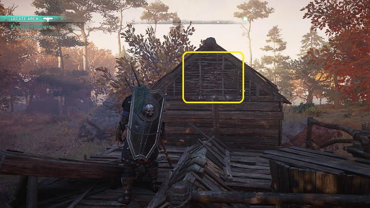 Główne drzwi są zabarykadowane, ale do wnętrza budynku dostaniesz się przez dach - Assassins Creed Valhalla: Droga do Hamartii/Road to Hamartia - solucja - Assassins Creed Valhalla - poradnik do gry