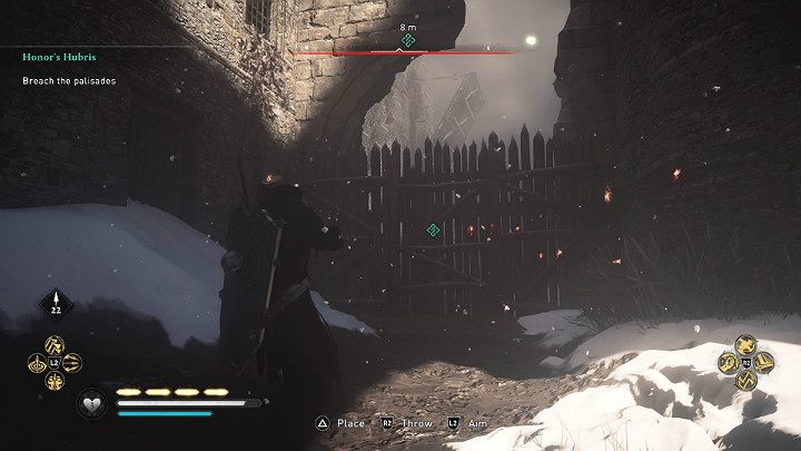 Chwyć dzban z oliwą, który stoi pod murem z lewej strony i rzuć nim w palisadę, by otworzyć przejście dla swoich wojsk - Assassins Creed Valhalla: Honor i pycha/Honors Hubris - solucja, opis przejścia - Assassins Creed Valhalla - poradnik do gry