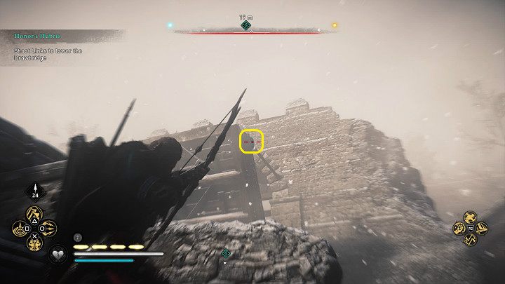 Strzel w dwa słabe punkty mostu, by go opuścić - Assassins Creed Valhalla: Honor i pycha/Honors Hubris - solucja, opis przejścia - Assassins Creed Valhalla - poradnik do gry