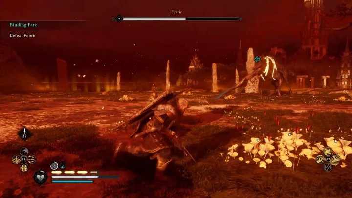 W drugiej fazie pojedynku Fenrir chwyci w pysk potężny pień drzewa i będzie wykonywał zamaszyste ataki - Assassins Creed Valhalla: Okowy losu/Binding Fate - solucja, opis przejścia - Assassins Creed Valhalla - poradnik do gry