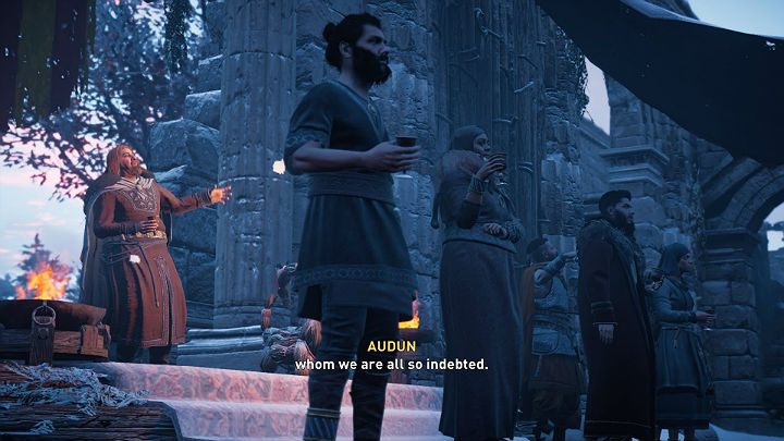 Po chwili obejrzysz przerywnik filmowy w którym Audun przedstawia wszystkim przybyłym gości honorowych - lordów Jorvik - Assassins Creed Valhalla: Skarbnik w opałach/Closing the Vault - solucja - Assassins Creed Valhalla - poradnik do gry