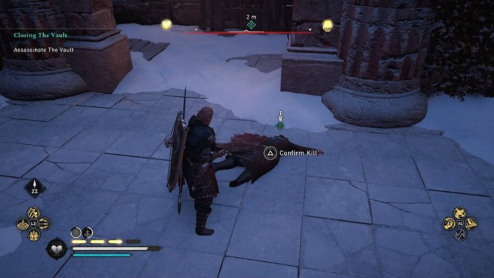 Na miejscu pojawią się ludzie Czerwonej Ręki, ale Twoim głównym celem jest Skarbnik, który od razu rzuci się do ucieczki - Assassins Creed Valhalla: Skarbnik w opałach/Closing the Vault - solucja - Assassins Creed Valhalla - poradnik do gry