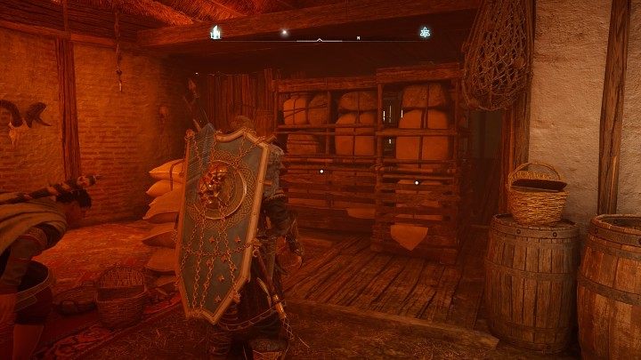 Podejdź do drzwi i pomóż Bronowi je wyważyć, a następnie rozejrzyj się po wnętrzu chaty - Assassins Creed Valhalla: Róg Ragnara/The Horn of Ragnar - solucja - Assassins Creed Valhalla - poradnik do gry