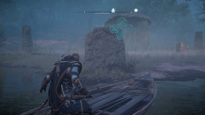 Aby zobaczyć ten wzór musisz wsiąść do łódki i przepłynąć tak, aby stanąć przed skałą - Assassins Creed Valhalla: Głazy - Glowecestrescire, sekrety, lokacje - Assassins Creed Valhalla - poradnik do gry