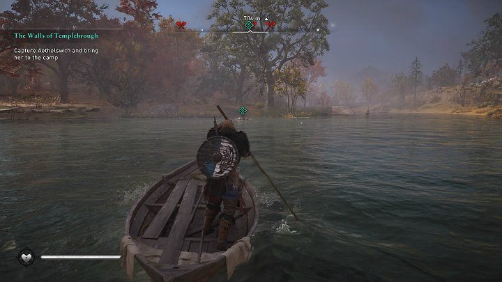 Kobieta stara się uciec łodzią więc szybko wejdź do drugiej łodzi, która została na brzegu i udaj się śladem królowej - Assassins Creed Valhalla: Mury Templebrough - solucja, opis przejścia - Assassins Creed Valhalla - poradnik do gry