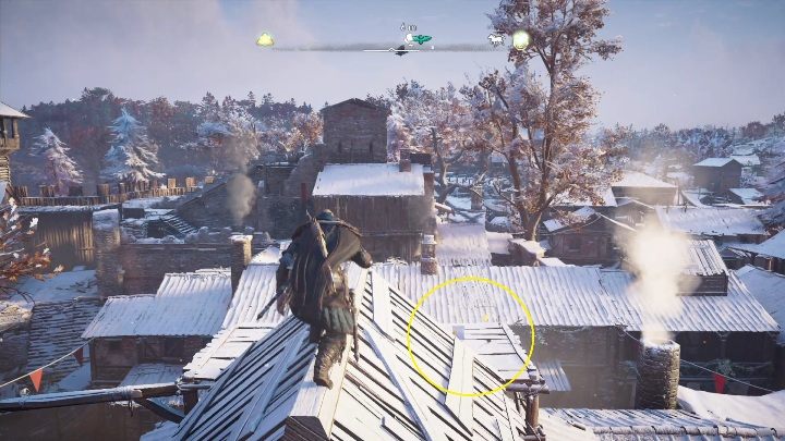 Początek: Kartka znajduje się na drewnianej palecie, koło dachu jednego z domów - Assassins Creed Valhalla: Karta niesiona wiatrem - Jorvik, sekrety, lokacje - Assassins Creed Valhalla - poradnik do gry